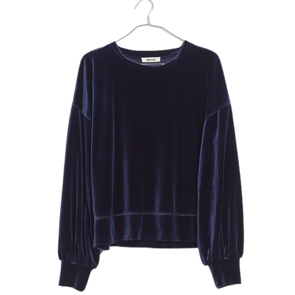Madewell Velvet Balloon-Sleeve Sweatshirt Blue Size XL - Picture 1 of 7